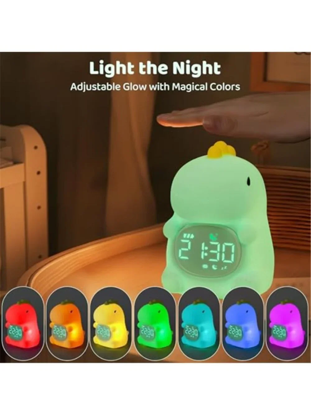 Kids Dinosaur Alarm Clock Silicone Night Light Sleep Training Digital Snooze LED